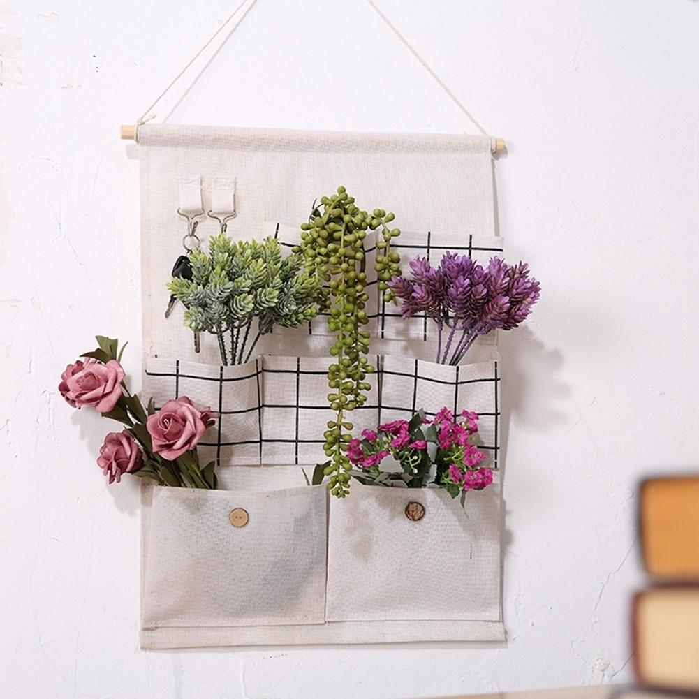Cotton Linen 7 Pocket Waterproof Hanging Storage Bag Bathroom Bedroom Wall Organizer Wardrobe
