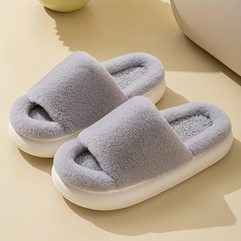 Fluffy Comfort Home Slip-On Slippers with Thick Soles for Indoor Wear, Women Shoes