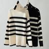 Vintage Loose Stand Collar Long Sleeve Stripe Knitwear Sweater Pullover Top Autumn Winter