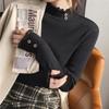 Semi High Neck Base Layer Women Autumn New Slim Fit Knit Top Versatile Lace Trim Sweater