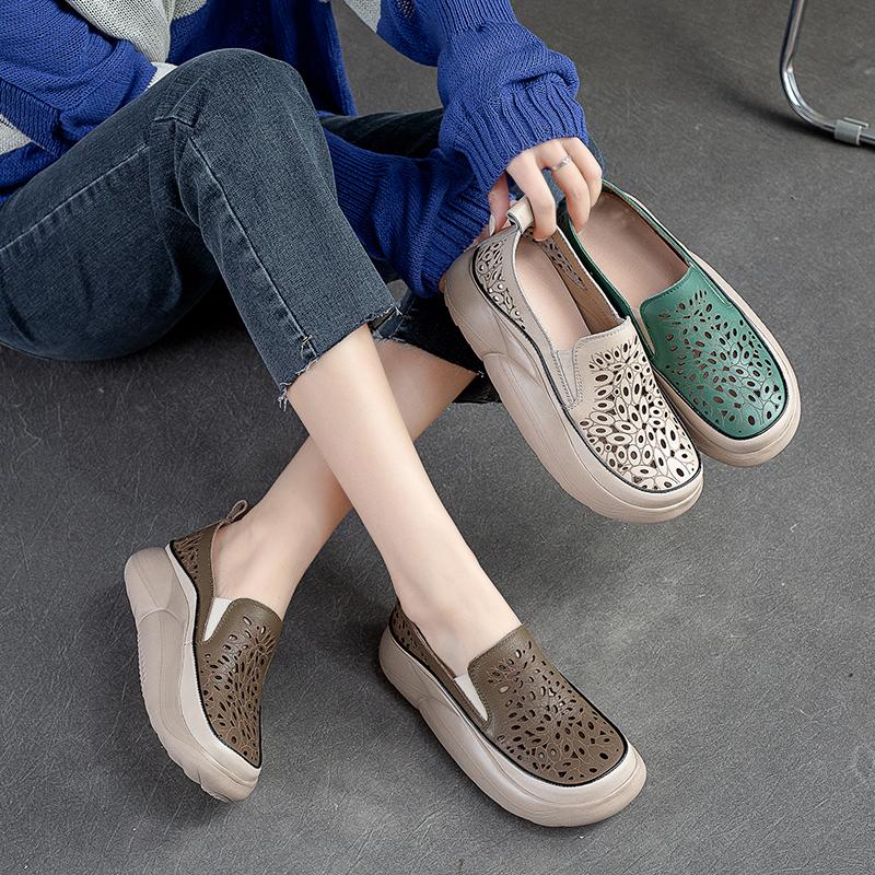 Fashion GKTINOO Fashion Women Hollow Sneakers 2025 Summer Thick Bottom Mixed Colors Genuine Cow Leather Platform Vulcanized Shoes