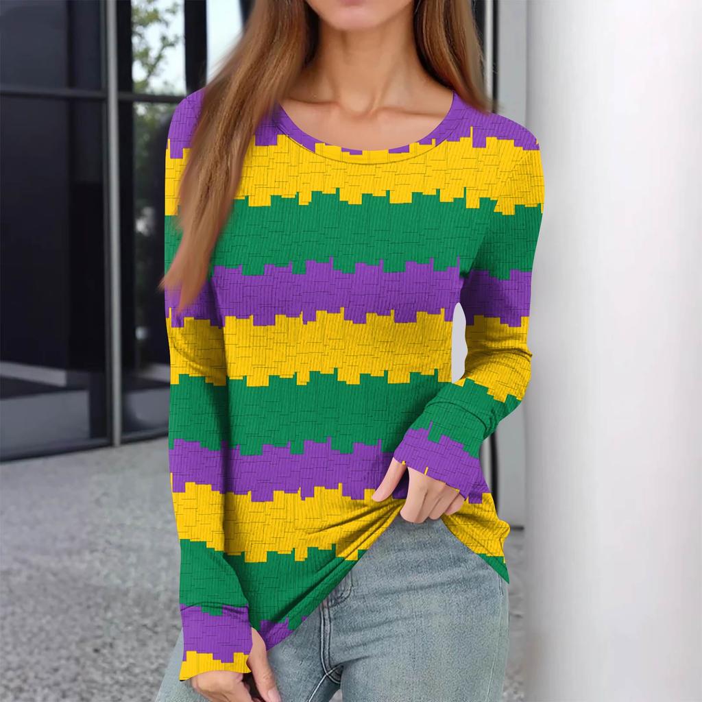 Damen Winter Slim Bottom T-Shirt Mode Casual Druck Rundhals Pullover Langarm Oberteil