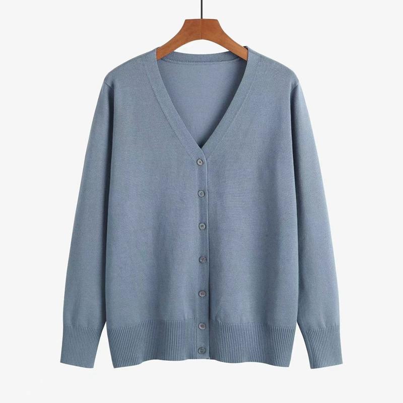 Frühlingswolle V-Ausschnitt Gestrickt Langärmliger Damen Cardigan im Westernstil Einfarbig Koreanische Version Schlicht Vielseitig Jacke Pullover