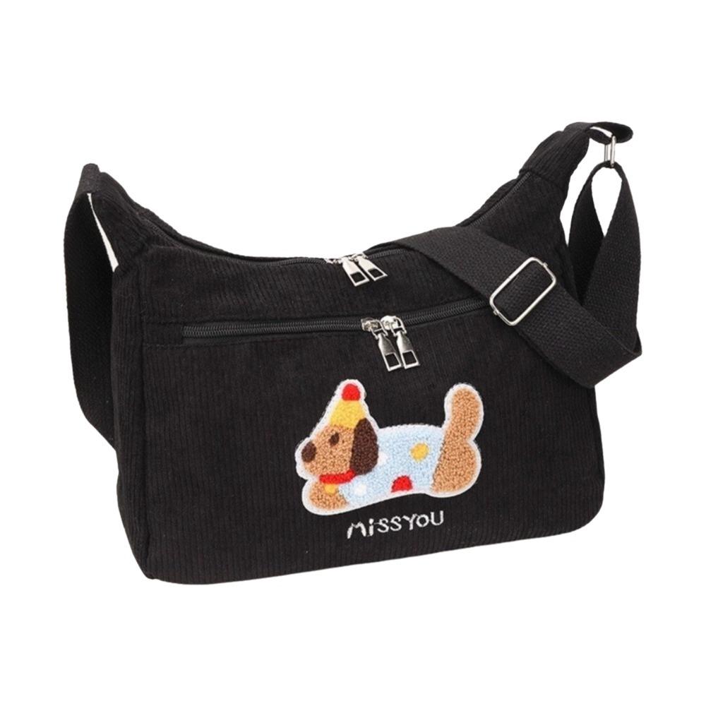 Solid Color Corduroy Crossbody Bag Embroidery Women Handbag Dachshund Shoulder Bag  Commuting чёрный