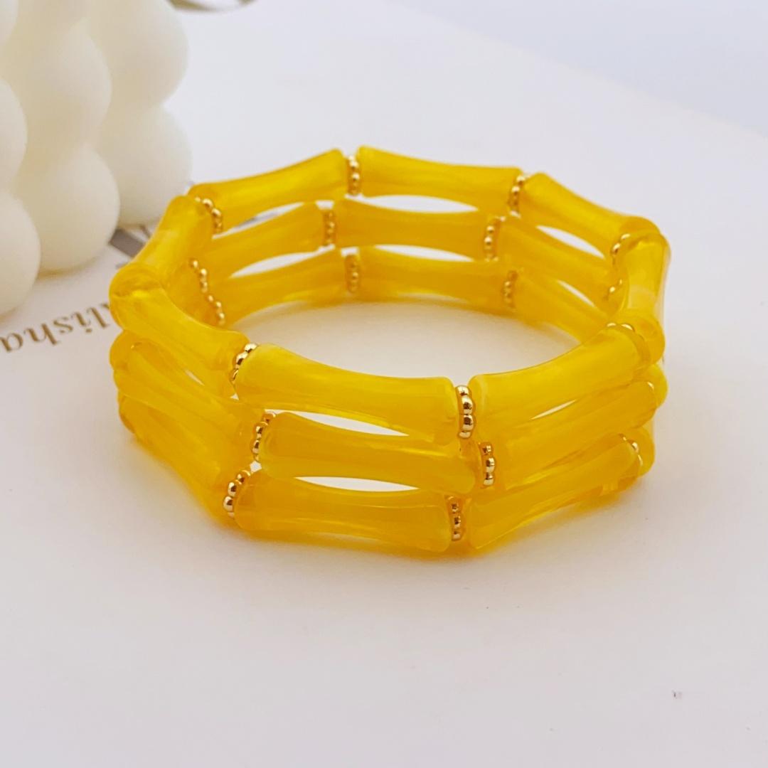 

3шт. Акриловый эластичный браслет с бусинами и разноцветными бамбуками для женщин, повседневный браслет для женщин