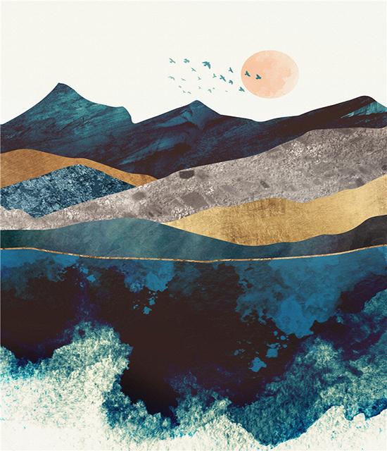 Ruopoty DIY frame paint by digital abstract acrylic on canvas wall art picture by digital mountain and sea landscape living room