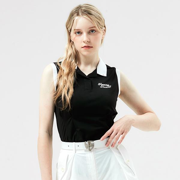 HENRY STUART Women'S Color-Block Collar Sleeveless T-Shirt Black