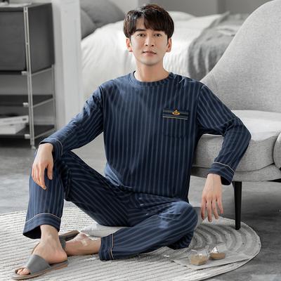 Men's New Spring and Fall Pajamas Homewear Suit Cotton Long-Sleeved Teenage Casual Student Pajamas Homewear Large Size Suit