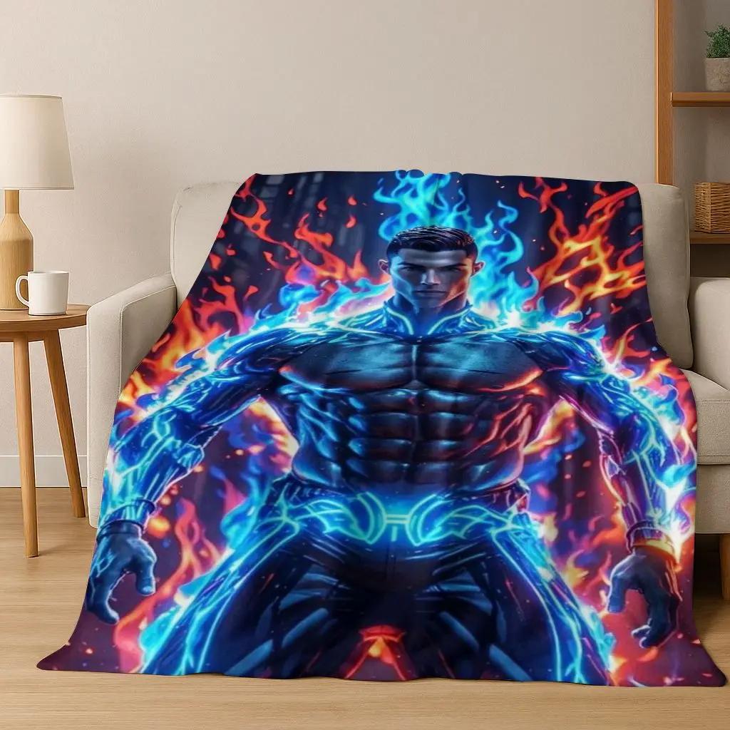 3D Goat Football Star R-Ronaldo Cartoon Art Flannel Blanket,Cozy Soft Throw Blanket for Home Bedroom Bed Sofa Picnic Cover Kid