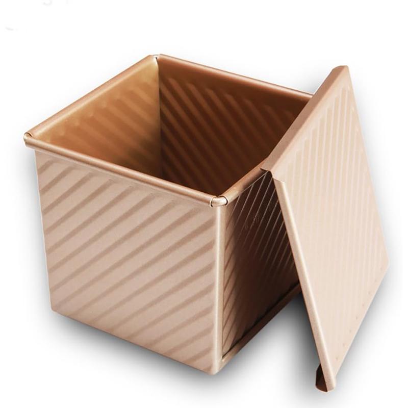

LMETJMA Nonstick Square Loaf Pan With Lid Pullman Toast Box Bread Baking Mold Cube Corrugated Small Bread Pan Loaf Box JT531 золотой