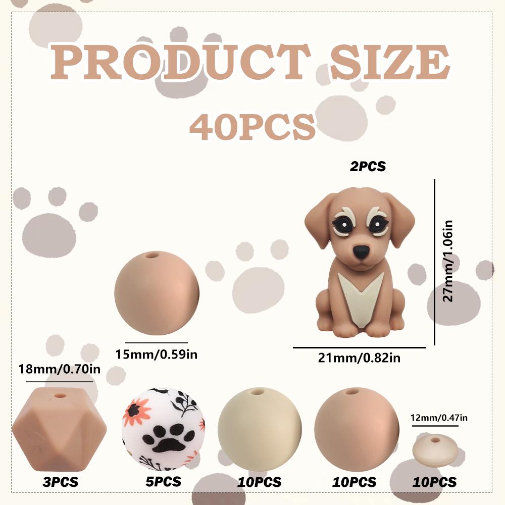 

40PCS Brown Cute Dog Silicone Bead Set, perfect for DIY handmade crafts such as keychains, necklaces, bracelets, etc