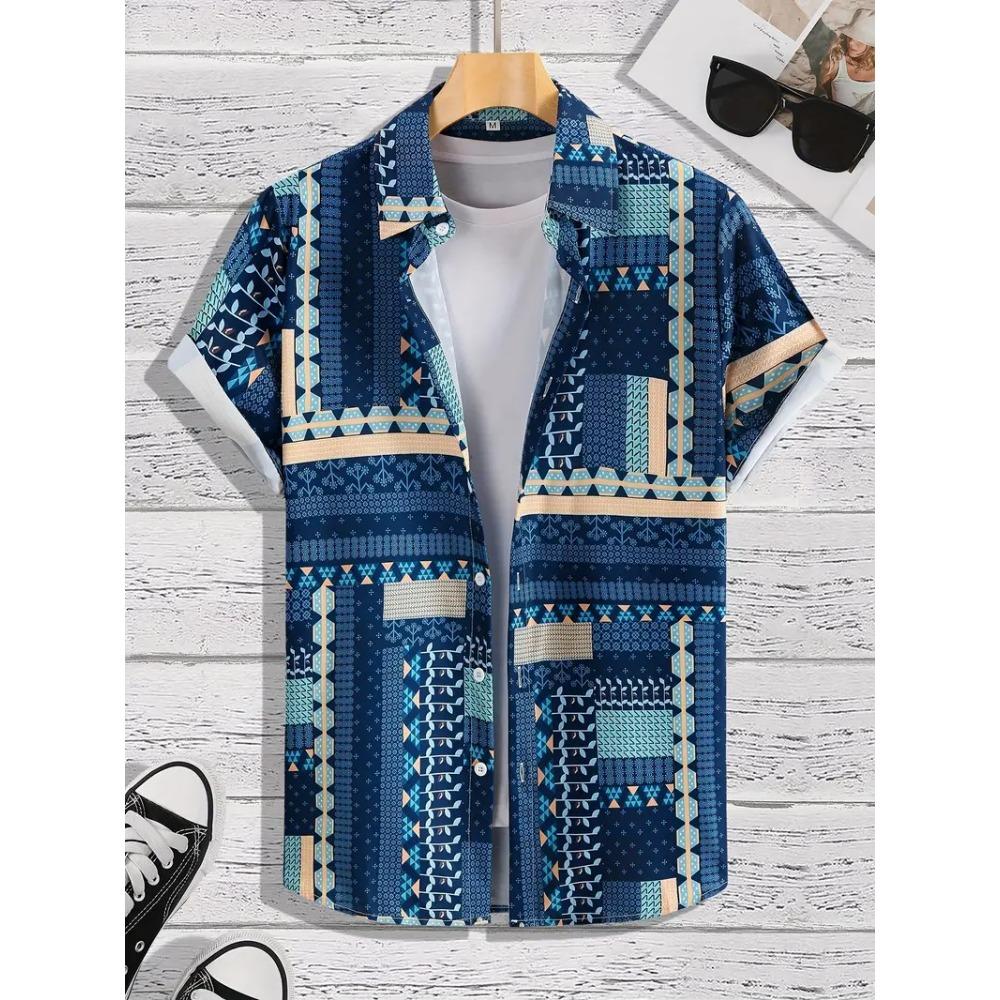 Palmshadow Cuban Camisa Men's Clothing Simple Hawaiian Print Poplin Shirt Business Holiday Everyday Outdoor Short Sleeve Shirt