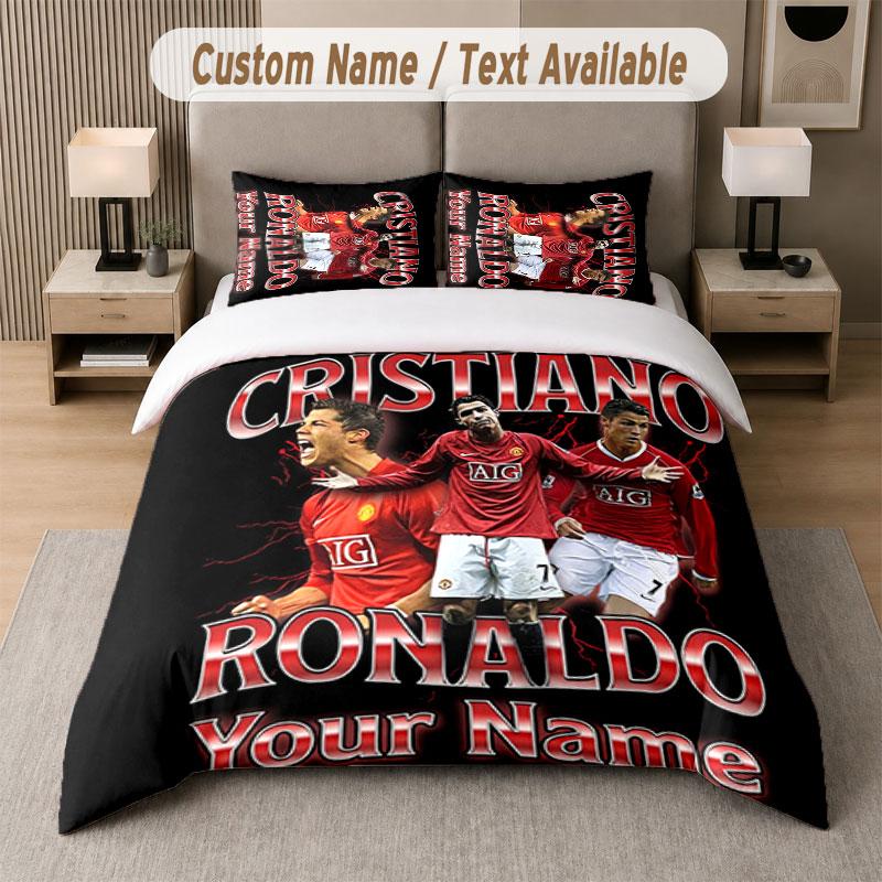 Custom Bedding Set Cristiano Ronaldo Pattern, Print Name Text 1 Duvet Cover Plus 2 Pillowcases Home Textile