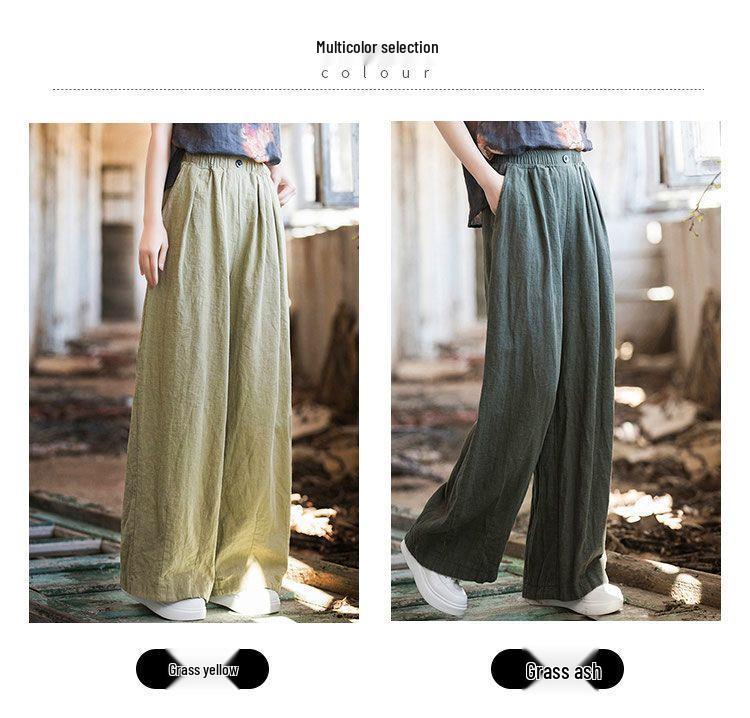 Wide-Leg Straight Pants: Women's Spring 2025 High-Waist Loose Cotton & Linen Retro Style