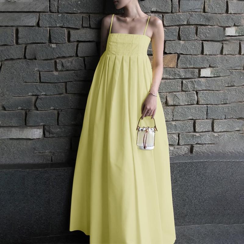 

ZANZEA Bohemian Summer Casual Loose-Fit A Line Strapless Dress M жёлтый