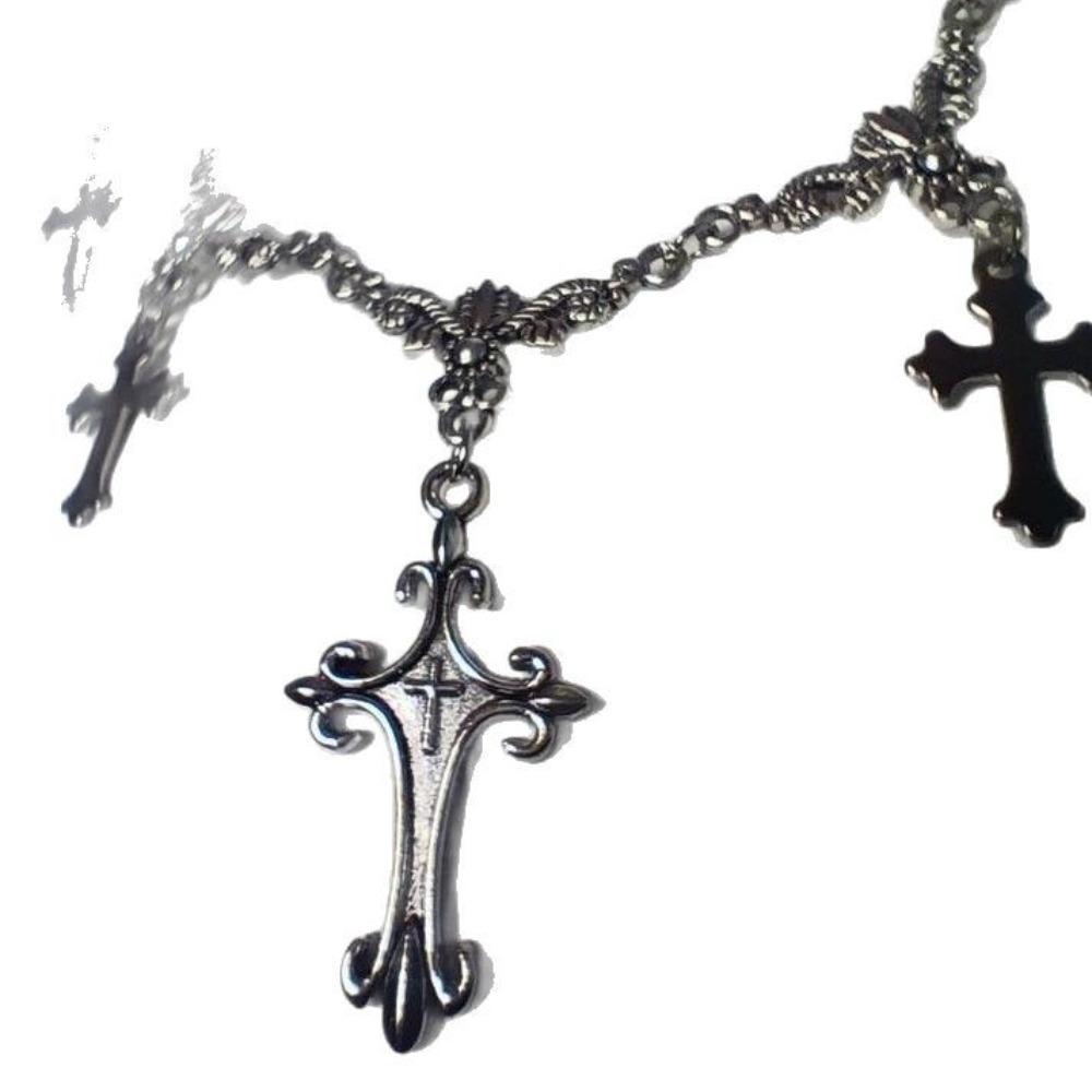 Exquisites Temperament Silberfarbene Kreuz-Multi-Anhänger-Halskette für Damen Gothic Halloween Party Hexe Schmuck Zubehör Geschenke