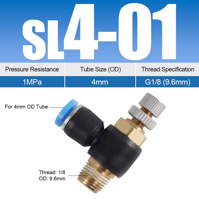 Pneumatic Quick Connect Connector SL 4 6 8 10 12mm M5 '1/8' 1/4 '3/8' 1/2 Air Speed Regulating Valve Accelerator Valve