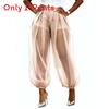 Pantaloni a lanterna corti streetwear in tessuto di poliestere a rete per donna casual