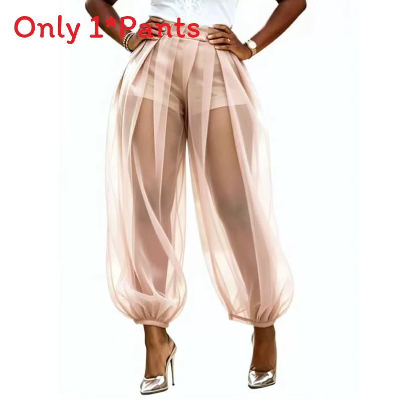Pantaloni a lanterna corti streetwear in tessuto di poliestere a rete per donna casual