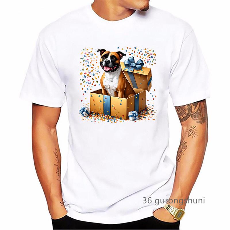 Staffordshire Bull Terrier Birthday Printed T Shirt MenS Clothing Harajuku Kawaii Dog Lover Tshirt Homme Summer Tops Tee Shirt