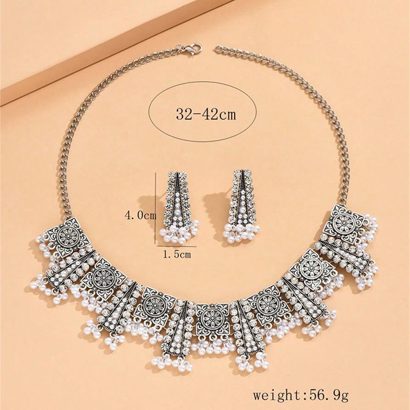 Etniczny Vintage Zestaw Cyrkonów Dla Kobiet Kryształowe Inkrustowane Zestawy Cyrkonów Naszyjnik z Koralików Frędzli Zestaw Kolczyków Damski Prezent