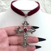 Vintage Gothic Large Cross Pendant Black Velvet Choker Necklaces for Women Ornate Grunge Jewelry Goth Necklace Gift