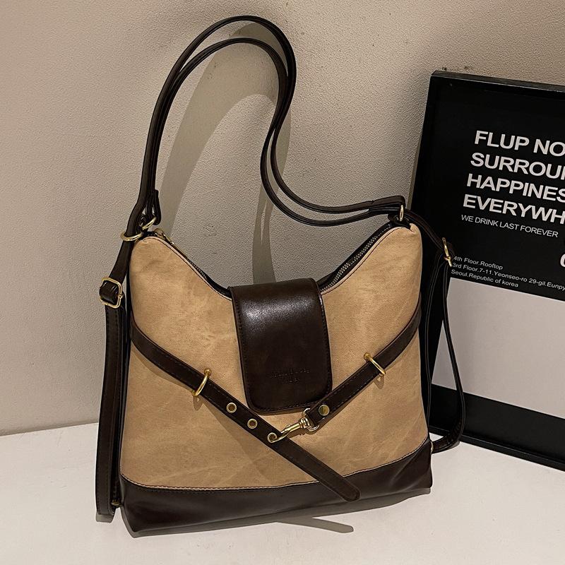 Commuter retro contrasting color large-capacity bag women's 2025 new autumn and winter shoulder messenger bag multi-purpose backpack