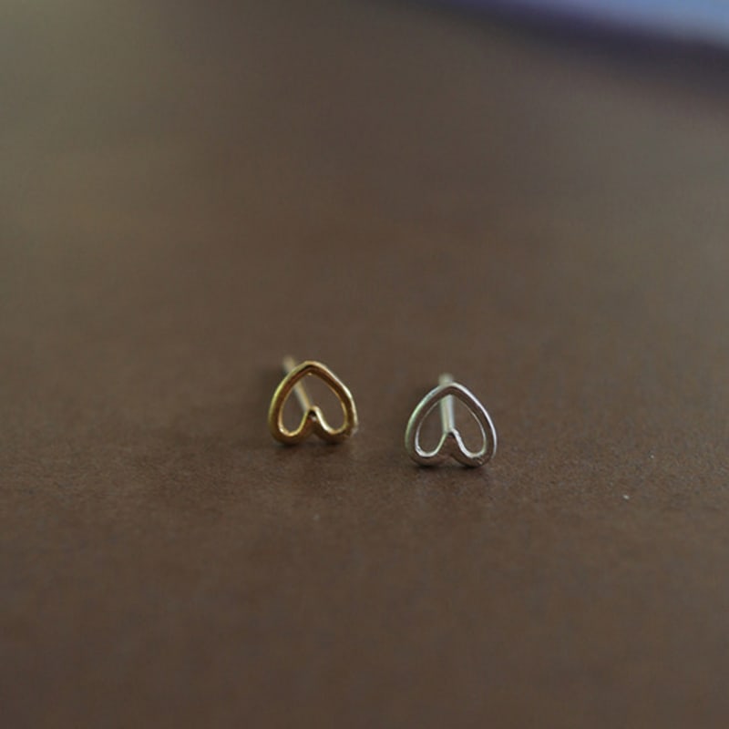 Modernlike 14k Gold-filled Silver Teeny Line Heart Stud Earrings