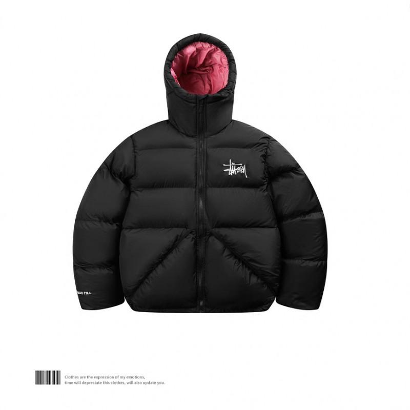 Embroidered Hooded Puffer Jacket Winter Streetwear Loose Fit Couple Coat