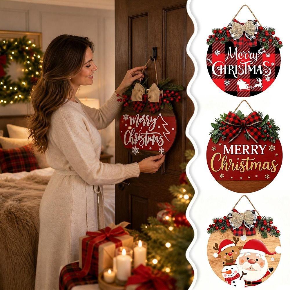 Wood Wooden Christmas Sign 2D Flat Christmas Hanging Ornament Christmas Door Sign Door Decoration