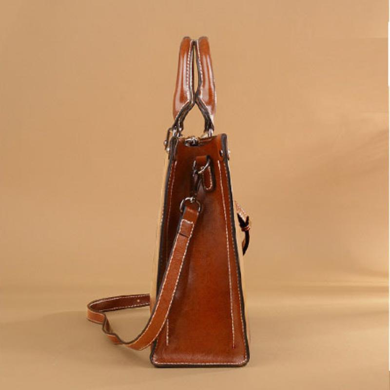 Bolso bandolera retro europeo y americano para mujer, bolso de mano de cuero con costuras, bolso femenino