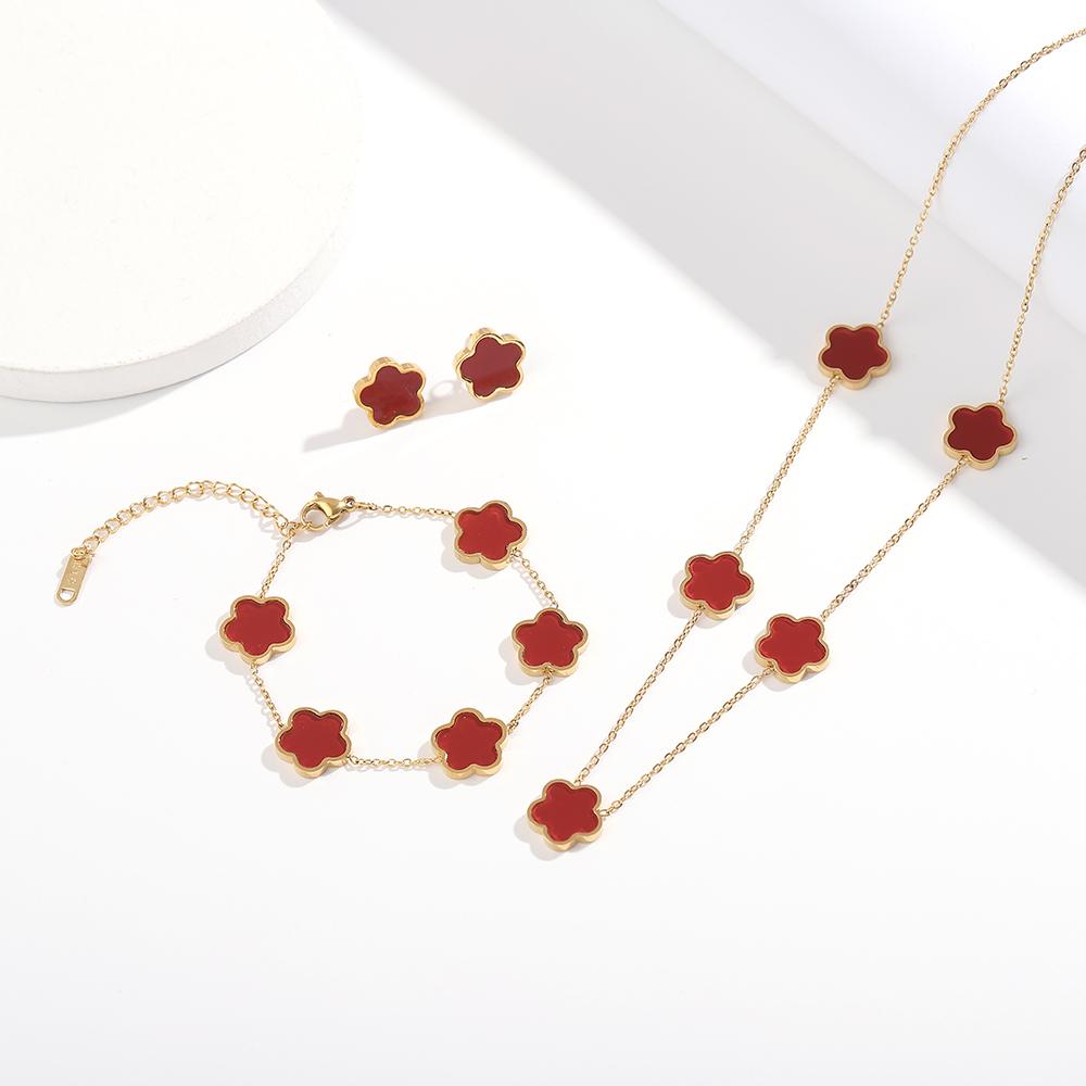 ALTERA 2023 Högkvalitativt Rostfritt Stål Lyxigt Fembladig Blomma Hänge Zirkon Set/3st för Kvinnor Klöver Armband Zirkon Gåva