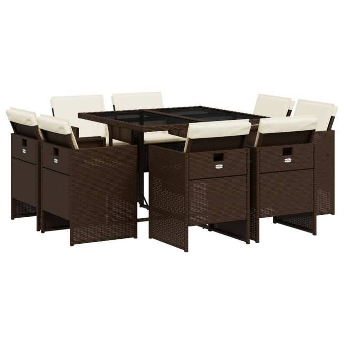 VidaXL Ensemble à Manger de Jardin avec Coussins 9 pcs, Table et Chaise de Terrasse, Meubles de Patio, Mobilier d'Extérieur 3210657