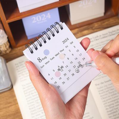 2023-2024 Mini Desk Calendar Plan Book Spiral Coil Page Turning Date Recording 17 Monthly Calendar for Planing Event Log Year of 2024 Calendar