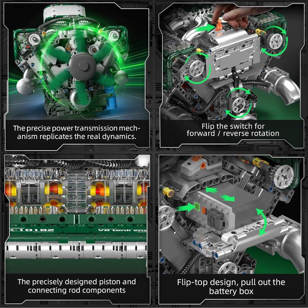 MOULD KING 10182 Technische Auto Spielzeuge Der Motorisierte V8 Panzermotor Baustein Bausatz Panzermotor Stein Kinder Weihnachtsgeschenk