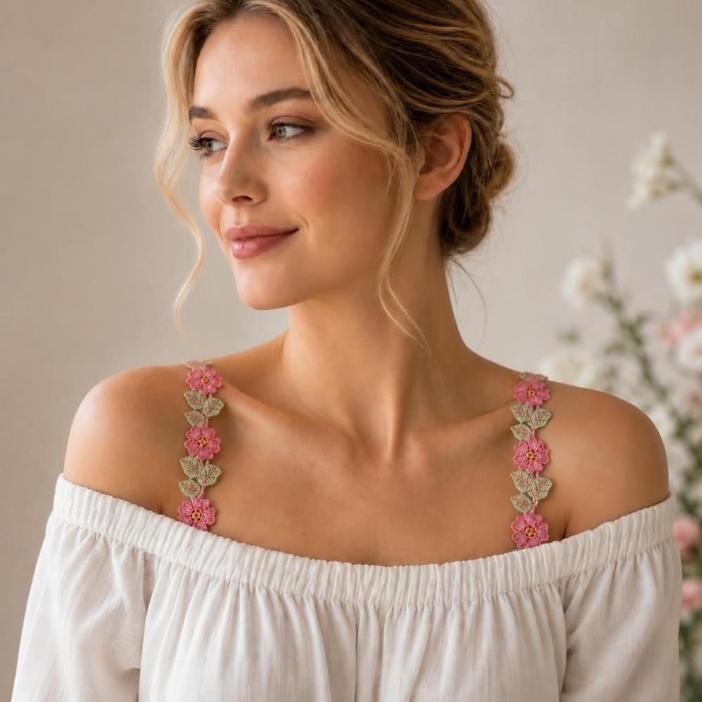 Adjustable Lace Lingerie Strap Embroidered Flowers Lace Shoulder Strap  Wedding Party Dress