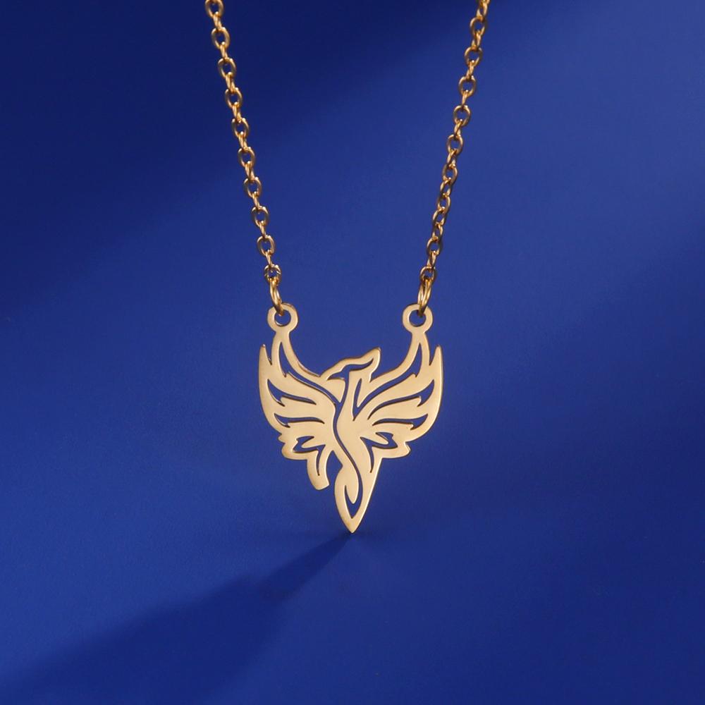 Dawapara Phoenix Guardian Animal Necklace Mythology Bird Pendant Protection Strength Symbol Stainless Steel Women Necklace