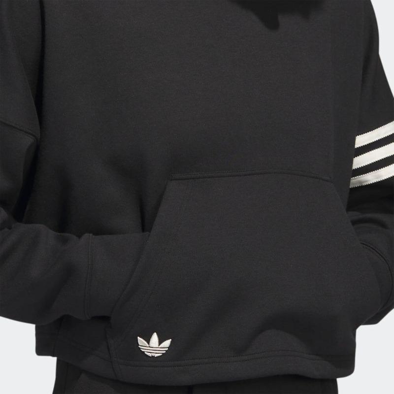 adidas Originals Campus 00s Trefoil Stripe Print Cropped Hoodie Women Tops Black IB5922