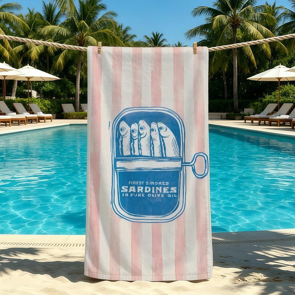 Colorful Sardines Towel For Outdoor Camping Beach Towel Super Absorbent Quick-Drying Summer Towel