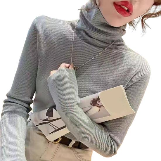 Damen Pullover Rollkragen Langarm Einfarbig Unterteile Hohe Elastizität Normale Passform Strickoberteile Strickwaren