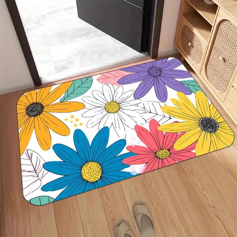 1pc Colorful Floral Pattern Doormat, Polyester Fabric, Machine Washable, Suitable for Bedroom and Living Room Decoration