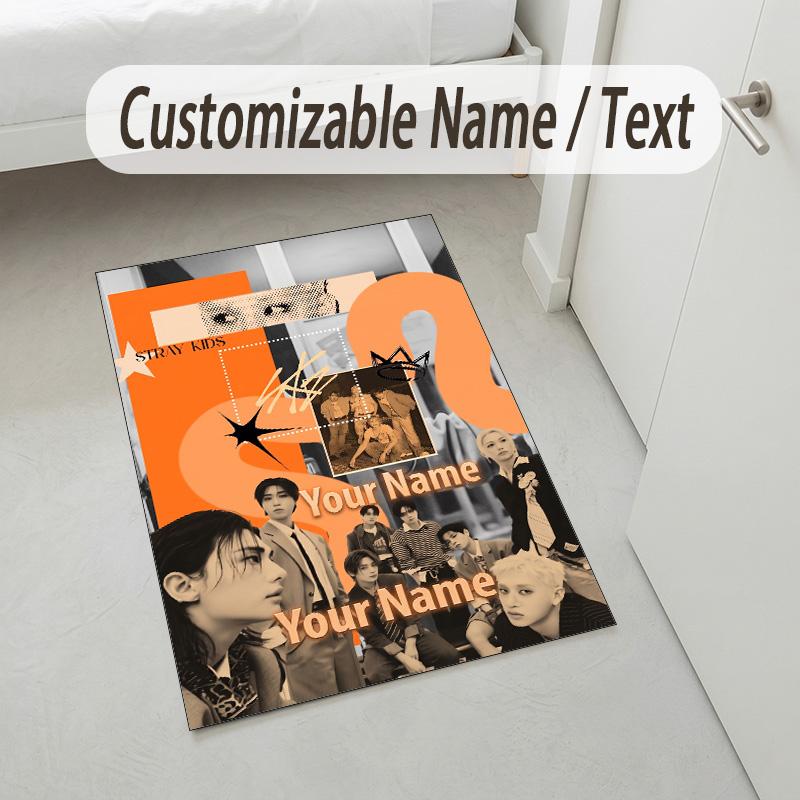 Personalized Crystal Velvet Carpet,Stray Kids Custom Printed Name, Plush Area Rug For Home Indoor Decor
