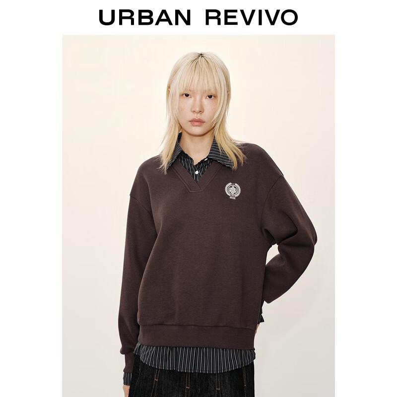 

UR 2025 Winter Women s Color-block Faux Two-Piece Embroidered Sweatshirt S