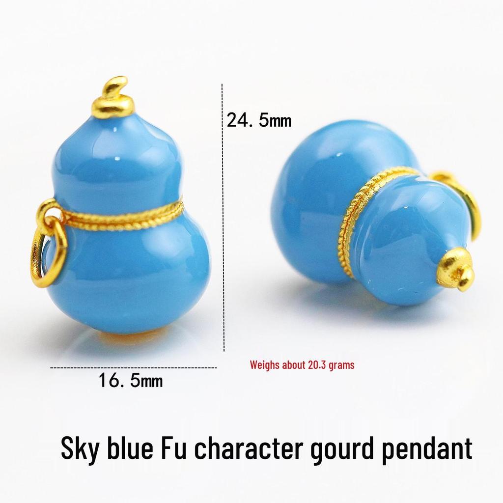 Gold High-Color Retention Seven Gourds Pendant Necklace with Cloisonné Enamel Fu Lu Charm