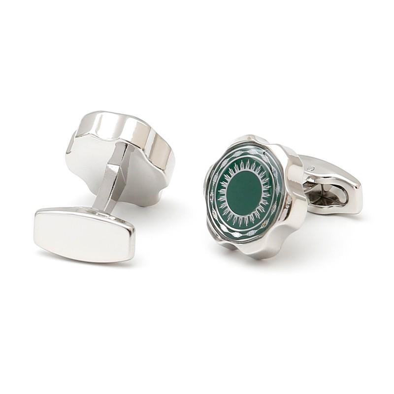 Men s Cufflinks Creative Simple Inlaid With Green Pattern Gear Jewelry alloy