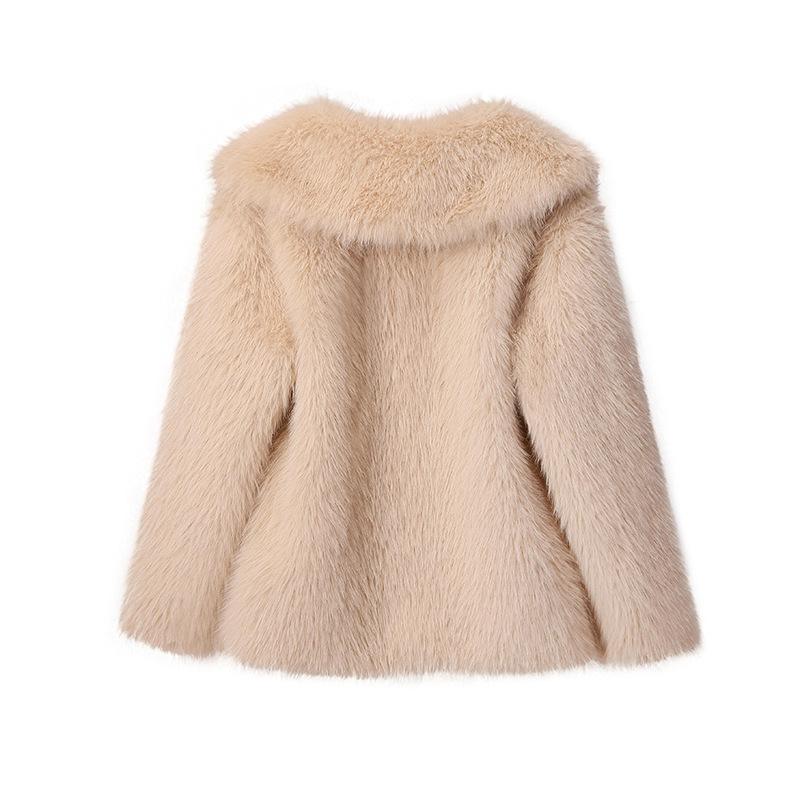 Luxury Faux Fur Coat Women Winter Thick Warm Long Sleeve Turndown Collar Female Overcoat  Elegant Lady Outerwear