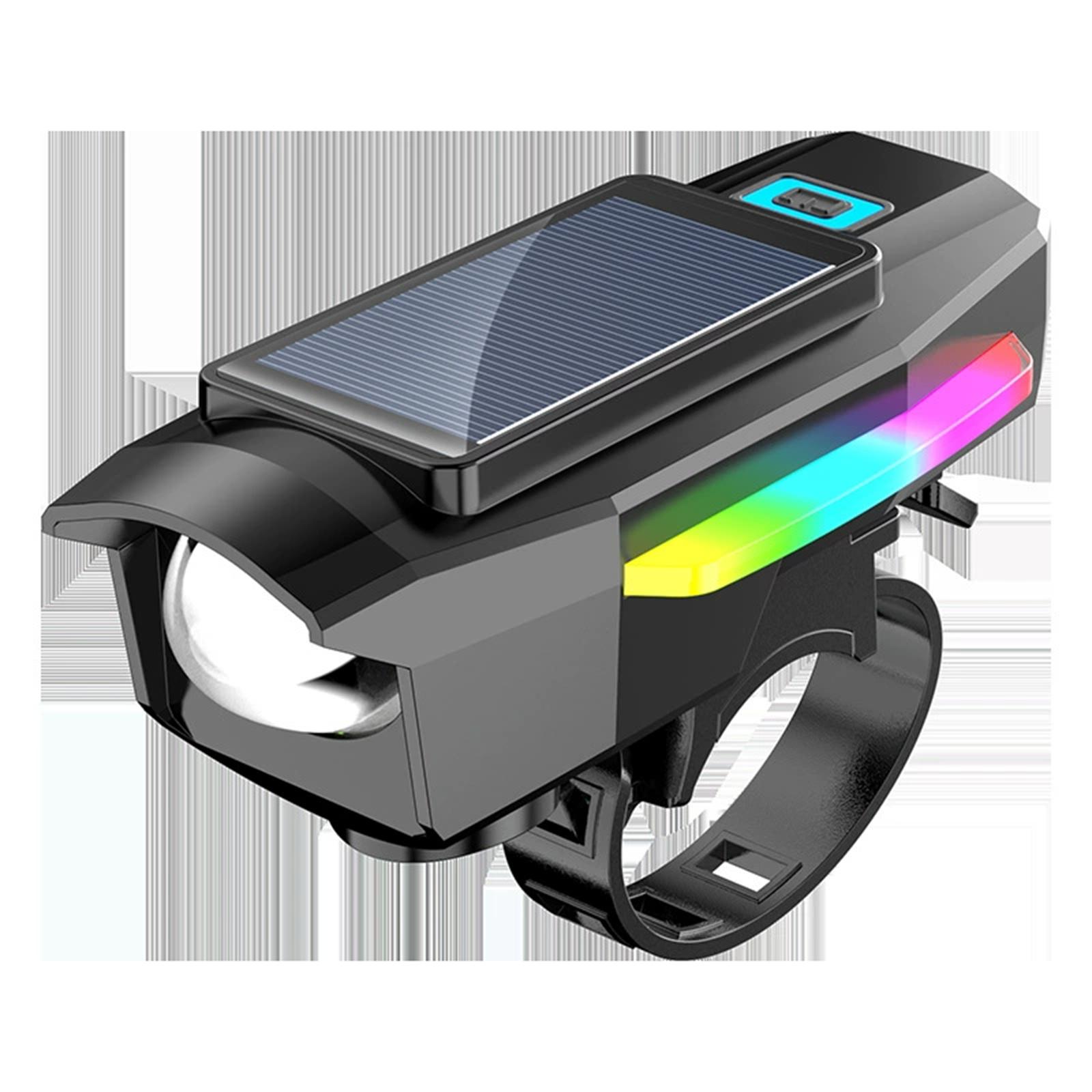 

Solar Horn Headlight, Mountain Road Bike Strong LED Light, Night Riding Flashlight, Bright Cycling Front Light for Safety One Size