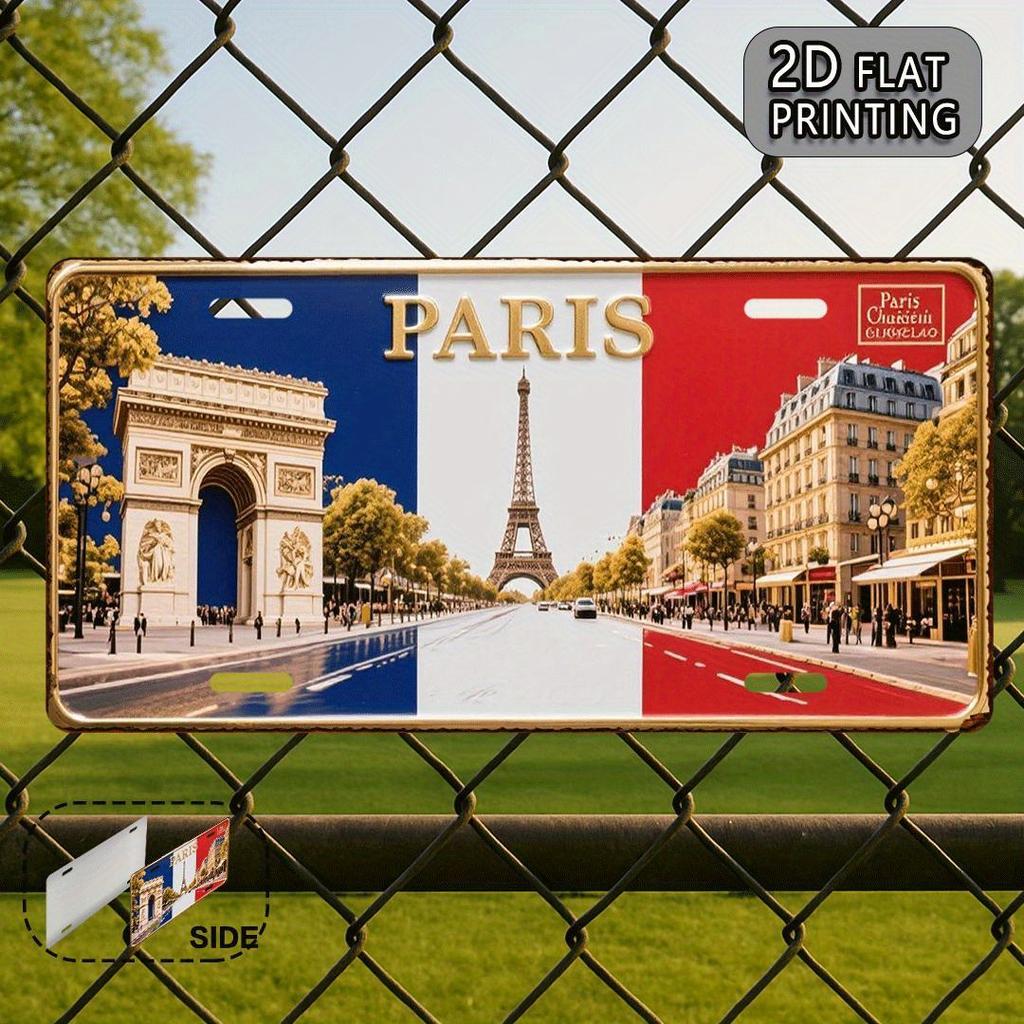 Printing, , Paris Vintage Metal Aluminum Sign License Plate, Decorative Sign (), French Culture Gift, Landmark Architecture So