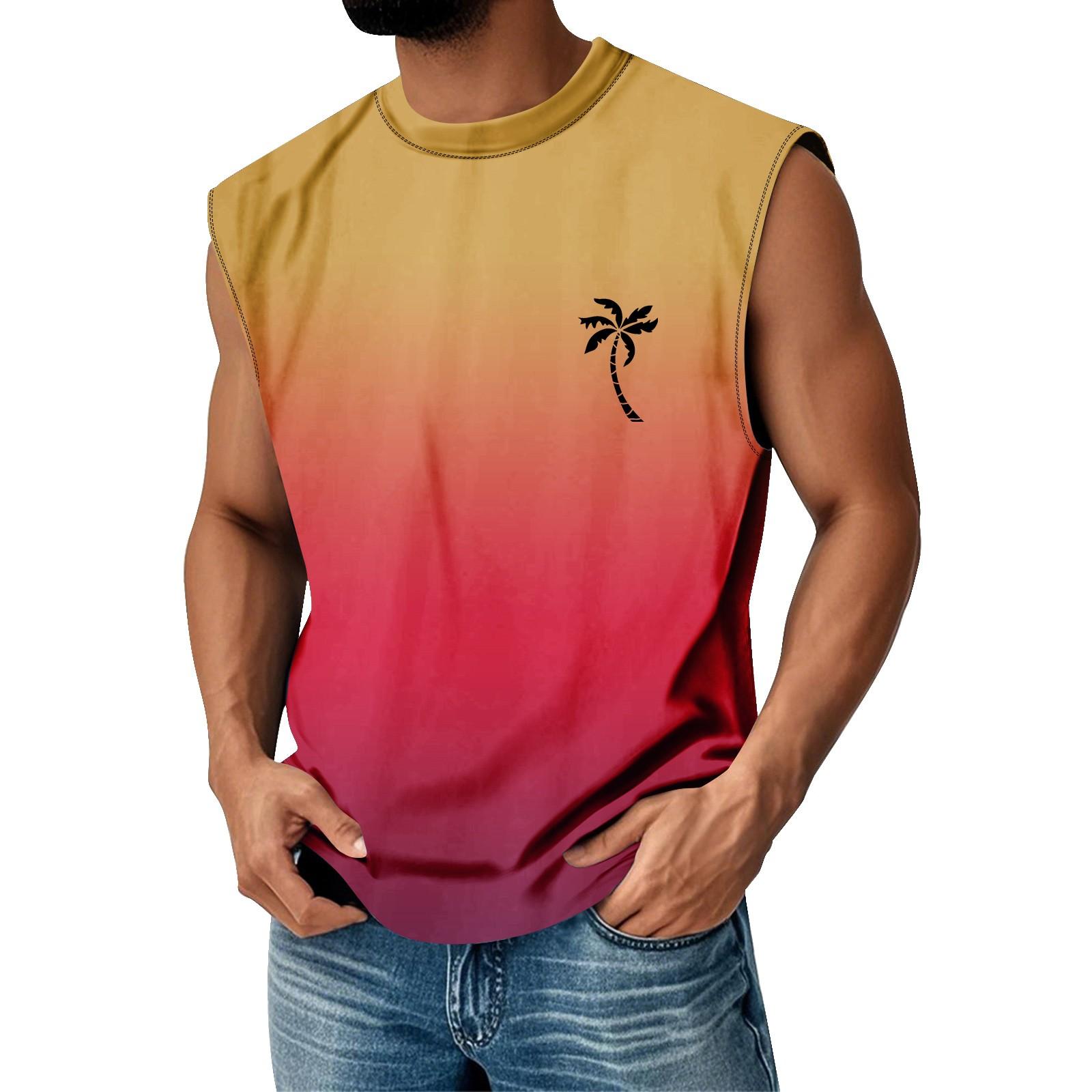 

Men s Summer Print Round Neck Gradient Sports Casual Sleeveless Vest XXL червоний