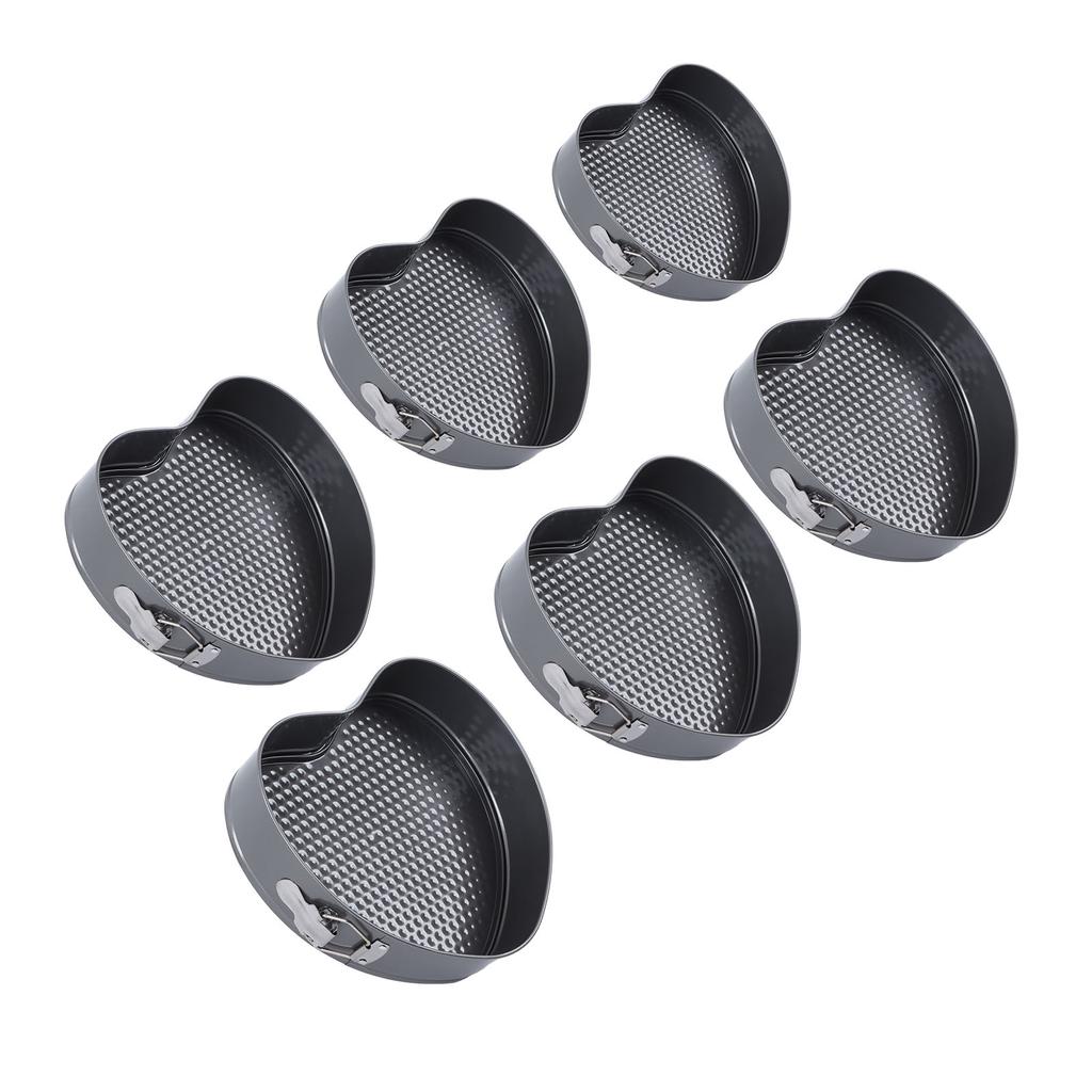 6pcs set Heart Shaped Non Stick Baking Pan Evenly Heated Sponges Cheese Cake Mold with Spring Buckle